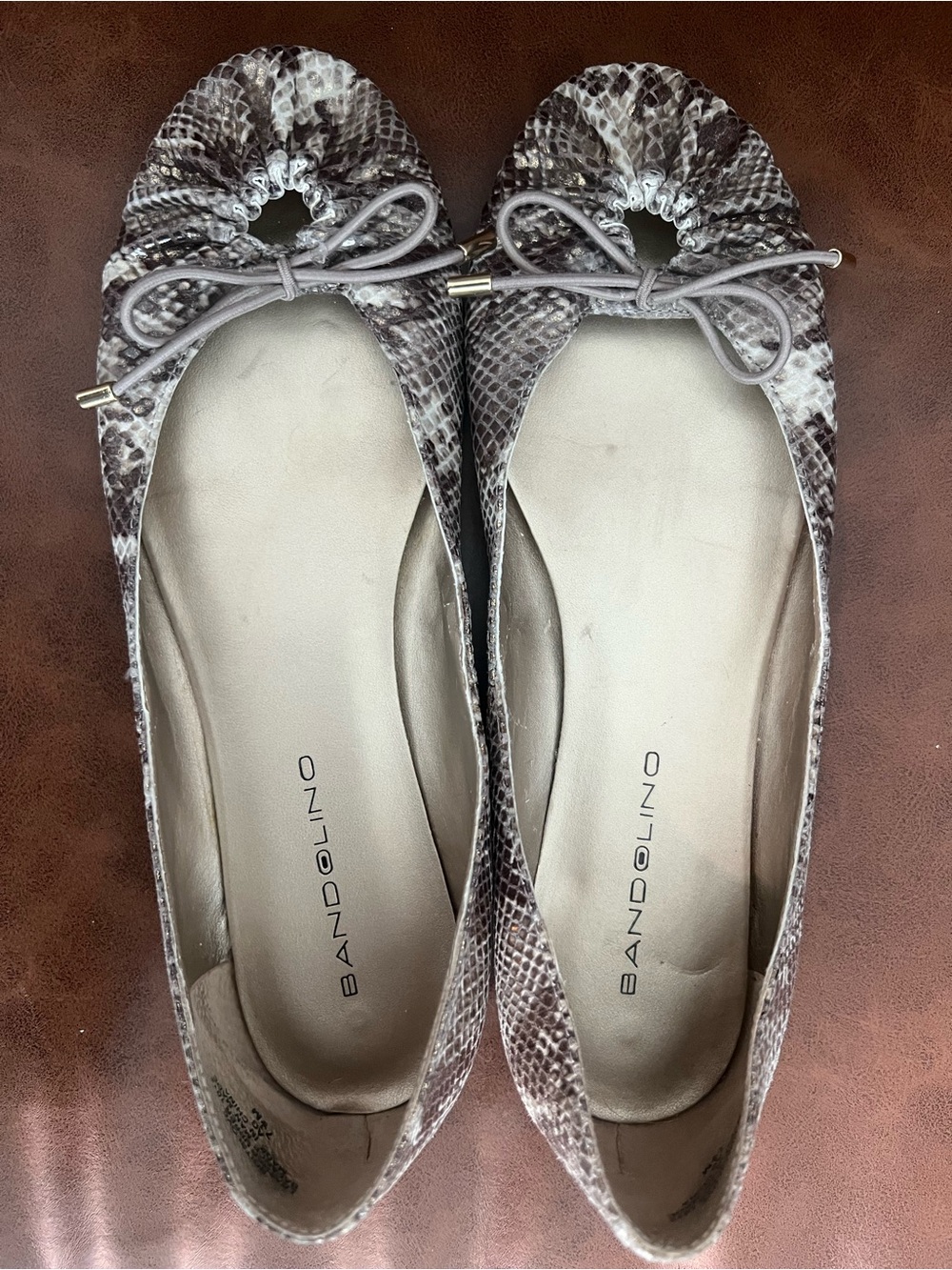 Bandolino Snake-Print Ballet Flats in Gray and Cream
